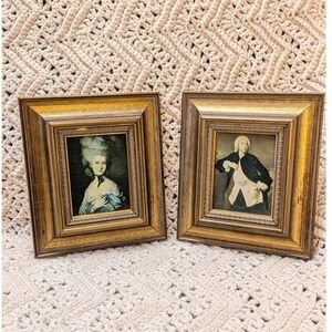 Vintage Tipco Miniature Portrait Pair Gold Ornate Framed Regency Art Set of 2